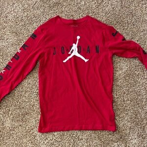Jordan Red Long Sleeve Tee with White Jumpman and Black Lettering